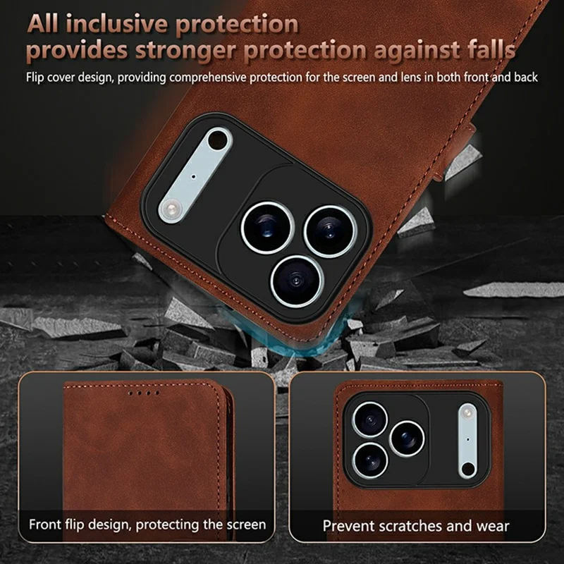 AZNS For iPhone 17 Pro Max Case PU Leather Wallet Phone Cover - Brown