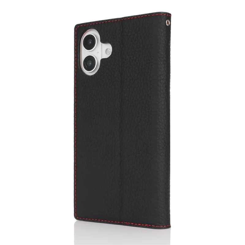 For iPhone 17 Wallet Case Genuine Cow Leather Phone Cover Litchi Texture - Black