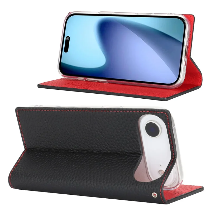 Til iPhone Air Wallet Case, ægte kudefraktdæksel med loddentekstur - Sort