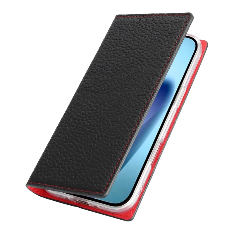 Til iPhone Air Wallet Case, ægte kudefraktdæksel med loddentekstur - Sort