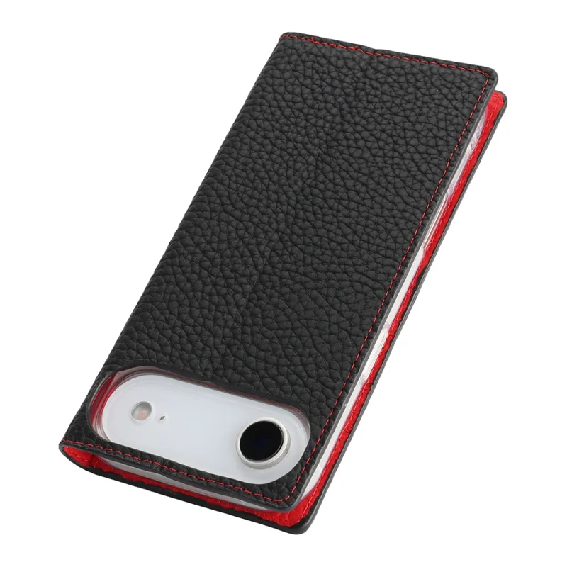 Til iPhone Air Wallet Case, ægte kudefraktdæksel med loddentekstur - Sort