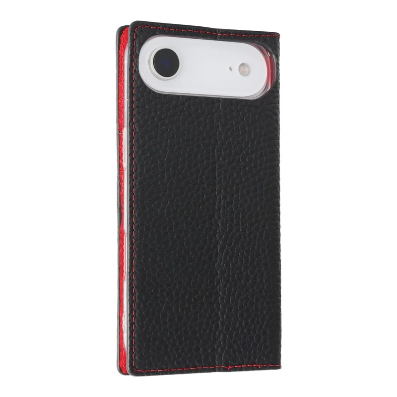 Til iPhone Air Wallet Case, ægte kudefraktdæksel med loddentekstur - Sort