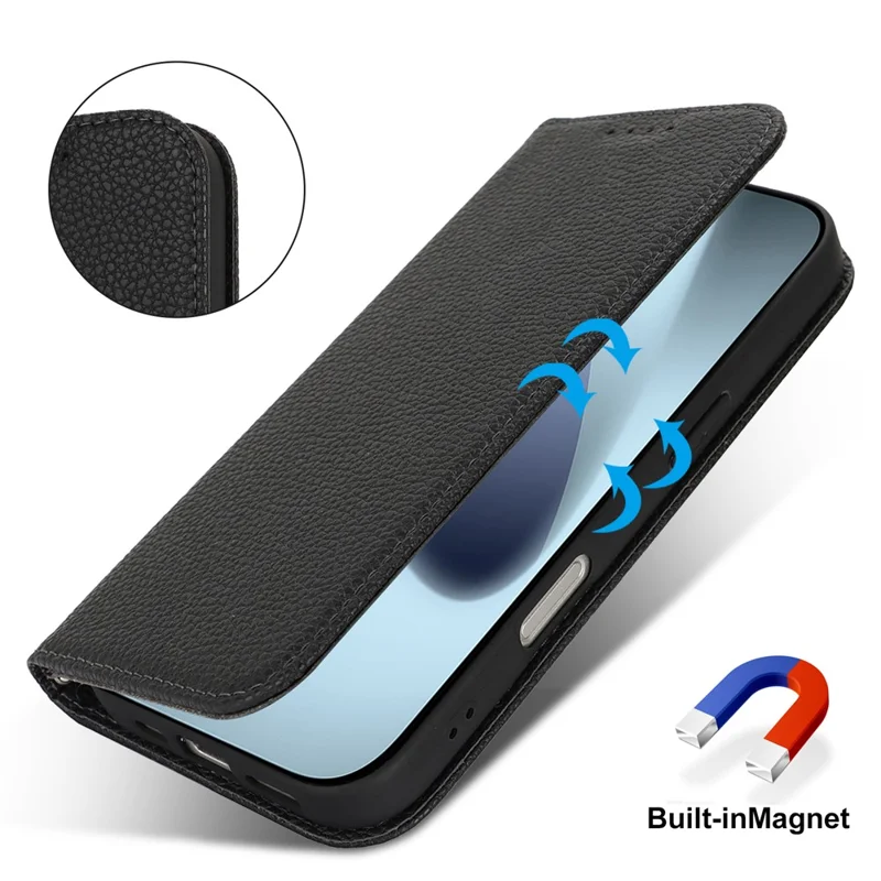 For iPhone 17 Pro Max Case Stand Wallet Litchi Texture Leather Flip Phone Cover with Strap - Black