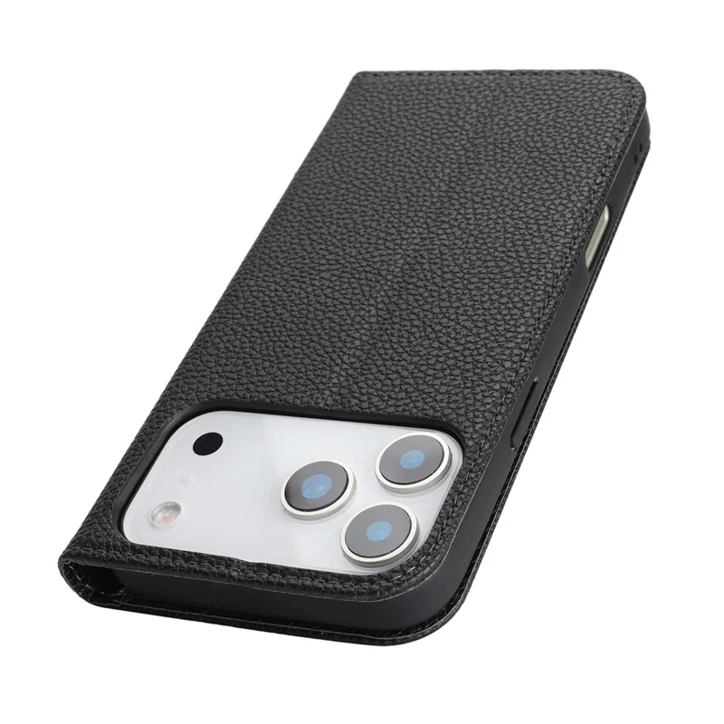For iPhone 17 Pro Max Case Stand Wallet Litchi Texture Leather Flip Phone Cover with Strap - Black