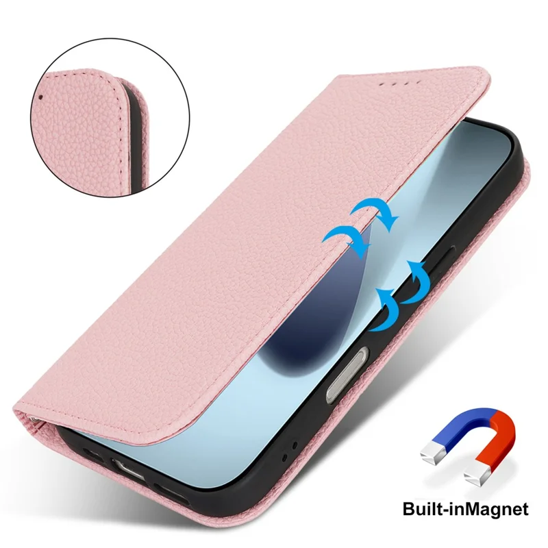 For iPhone 17 Pro Max Case Stand Wallet Litchi Texture Leather Flip Phone Cover with Strap - Pink
