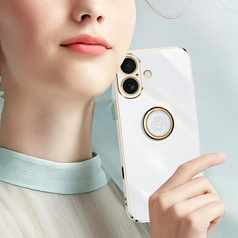 XINLI For iPhone 17 Case Ring Kickstand Electroplating TPU Phone Cover - White