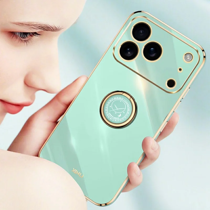 XINLI voor iPhone 17 Pro hoesje Ring kickstand electroplating TPU telefoonhoes - Cyaan