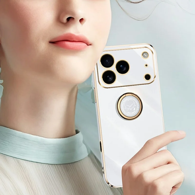 XINLI For iPhone 17 Pro Max Case Ring Kickstand Electroplating TPU Phone Cover - Cyan