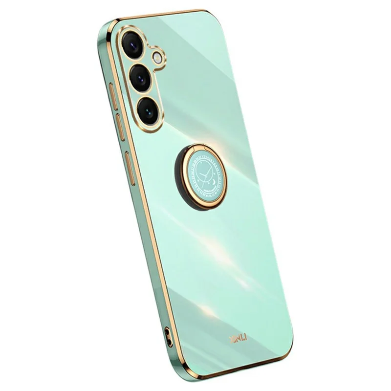 XINLI For Samsung Galaxy S25 FE Case Ring Kickstand Electroplating TPU Phone Cover - Cyan