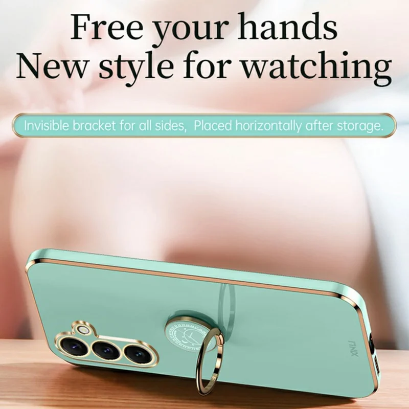 XINLI For Samsung Galaxy S25 FE Case Ring Kickstand Electroplating TPU Phone Cover - Cyan