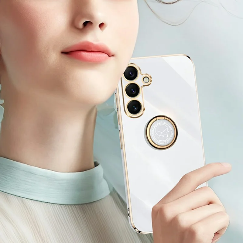 XINLI For Samsung Galaxy S25 FE Case Ring Kickstand Electroplating TPU Phone Cover - Cyan