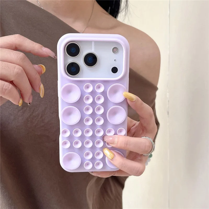 For iPhone 17 Pro Max Case Suction Cup Silicone Phone Cover with Fabric Lining - Light Purple