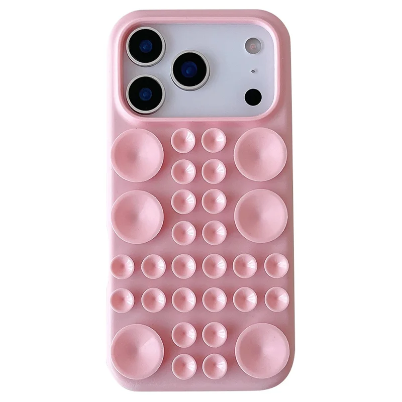 For iPhone 17 Pro Max Case Suction Cup Silicone Phone Cover with Fabric Lining - Pink