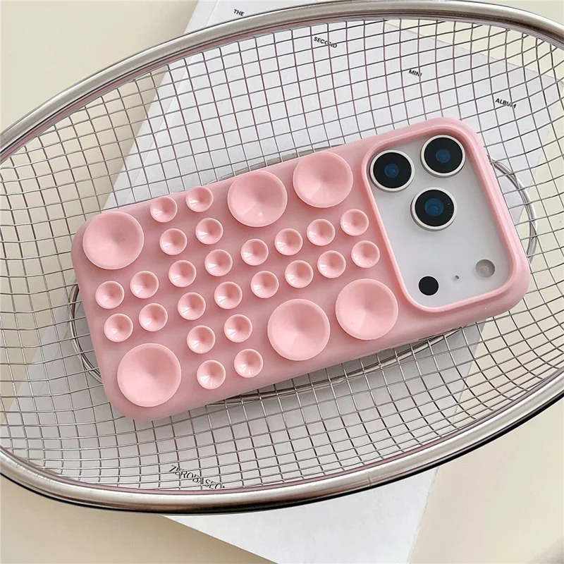 For iPhone 17 Pro Max Case Suction Cup Silicone Phone Cover with Fabric Lining - Pink