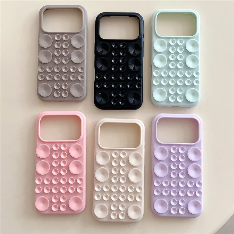 For iPhone 17 Pro Max Case Suction Cup Silicone Phone Cover with Fabric Lining - Pink