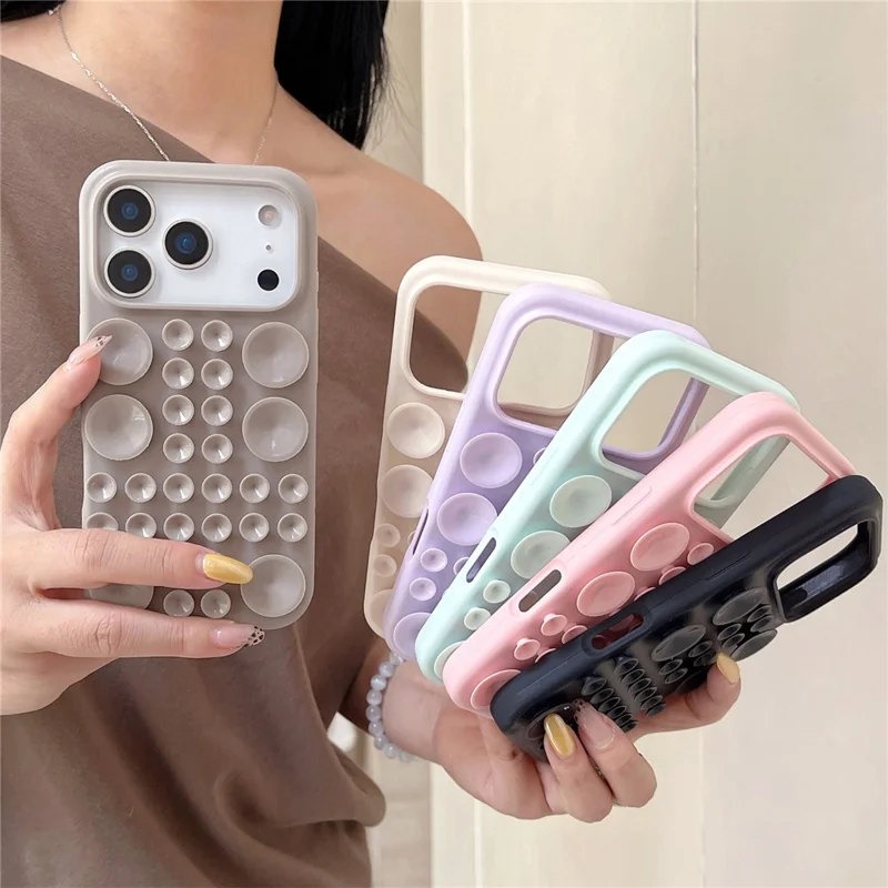For iPhone 17 Pro Max Case Suction Cup Silicone Phone Cover with Fabric Lining - Pink