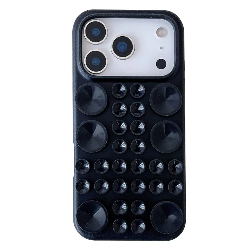 For iPhone 17 Pro Case Suction Cup Silicone Phone Cover with Fabric Lining - Black