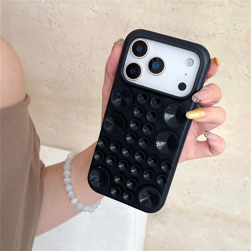 For iPhone 17 Pro Case Suction Cup Silicone Phone Cover with Fabric Lining - Black