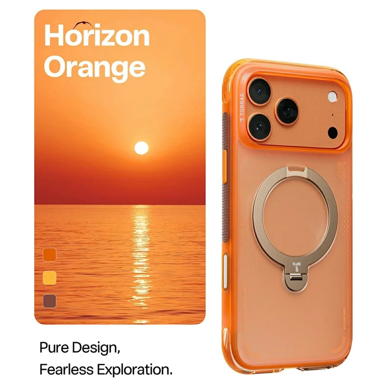 TORRAS Ostand Q3 Air Series Etui na iPhone 17 Pro Max z podstawką kompatybilne z MagSafe, odporno na wstrząsy, pokrywa telefonu PC + TPU - Pomarańczowy