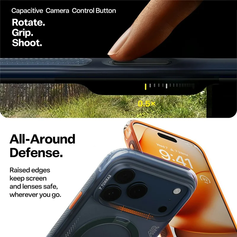 TORRAS Ostand Q3 Air Series Etui na iPhone 17 Pro Max z podstawką kompatybilne z MagSafe, odporno na wstrząsy, pokrywa telefonu PC + TPU - Pomarańczowy