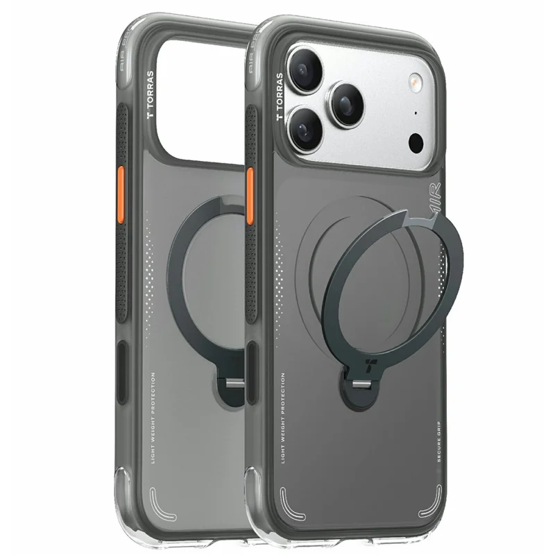 TORRAS Ostand Q3 Air-serie til iPhone 17 Pro Max hylster med standfod, kompatibel med MagSafe, stødfast dæksel af PC + TPU - Sort