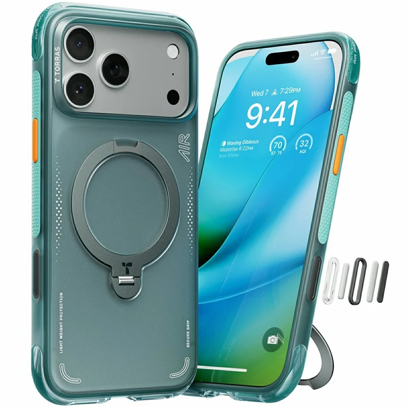 TORRAS Ostand Q3 Air Series For iPhone 17 Pro Max Case with Kickstand Compatible with MagSafe Shockproof PC + TPU Phone Cover - Green