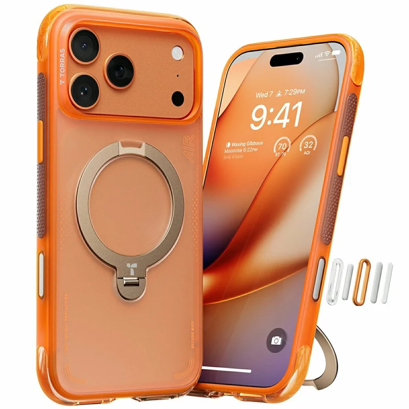 TORRAS Ostand Q3 Air Series For iPhone 17 Pro Magnetic Case Kickstand TPU PC Phone Back Cover - Orange