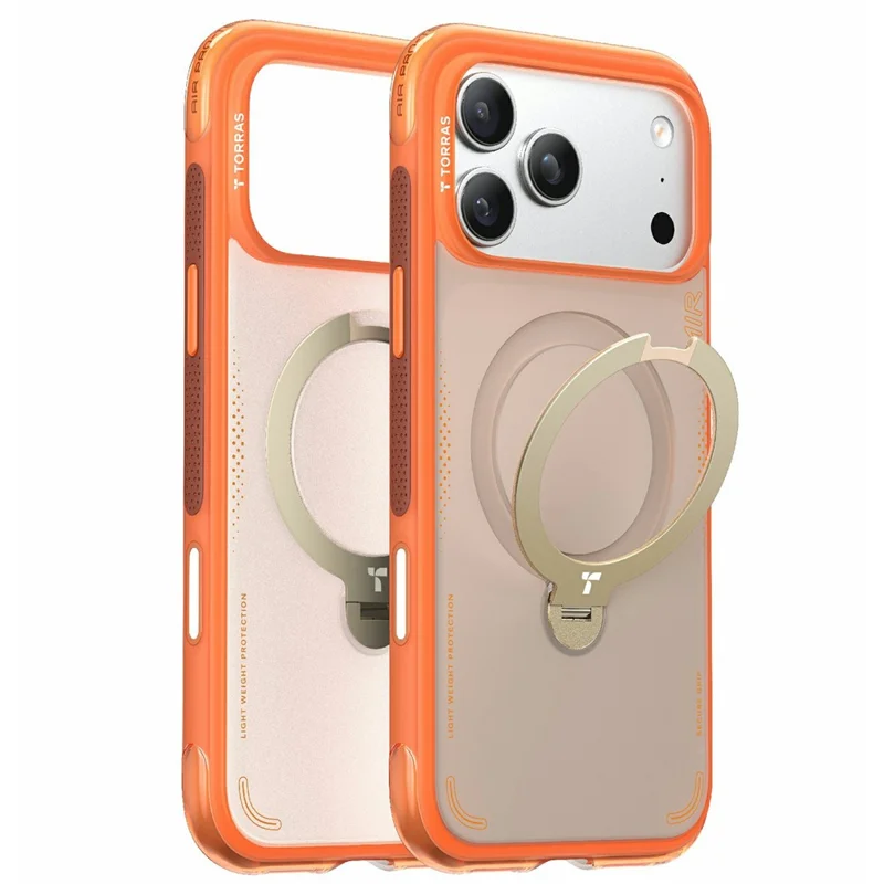 TORRAS Ostand Q3 Air Series For iPhone 17 Pro Magnetic Case Kickstand TPU PC Phone Back Cover - Orange