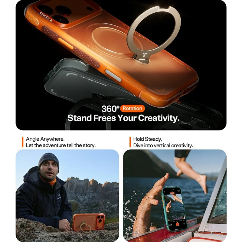 TORRAS Ostand Q3 Air Series For iPhone 17 Pro Magnetic Case Kickstand TPU PC Phone Back Cover - Orange