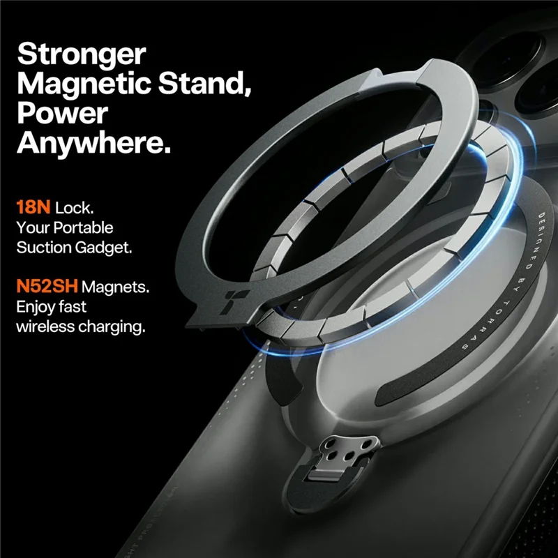 TORRAS Ostand Q3 Air-serie til iPhone 17 Pro hylster med standfod, kompatibel med MagSafe, stødfast dæksel af PC + TPU - Sort