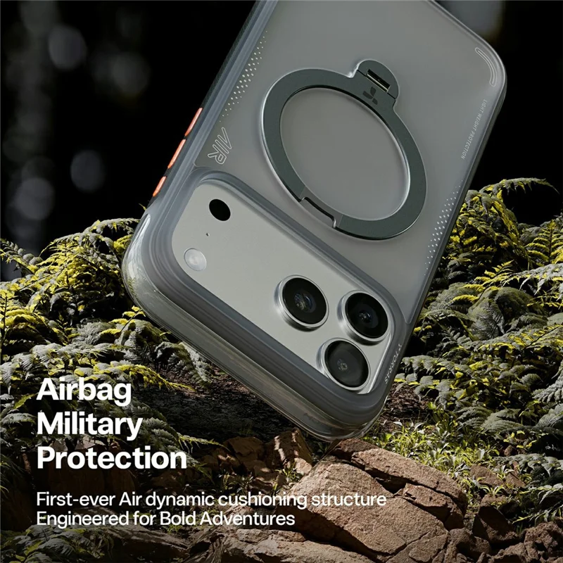 TORRAS Ostand Q3 Air-serie til iPhone 17 Pro hylster med standfod, kompatibel med MagSafe, stødfast dæksel af PC + TPU - Sort