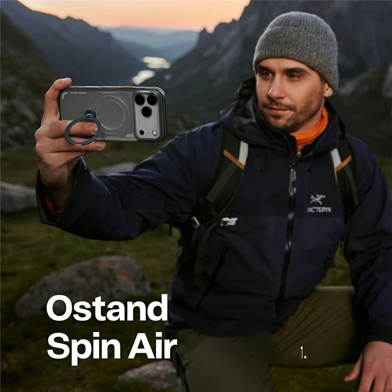 TORRAS Ostand Q3 Air-serie til iPhone 17 Pro hylster med standfod, kompatibel med MagSafe, stødfast dæksel af PC + TPU - Sort