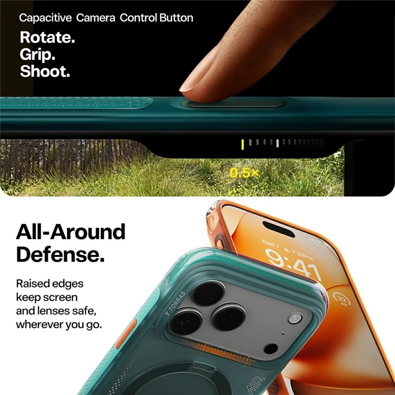 TORRAS Ostand Q3 Air Series For iPhone 17 Pro Case with Kickstand Compatible with MagSafe Shockproof PC + TPU Phone Cover - Green