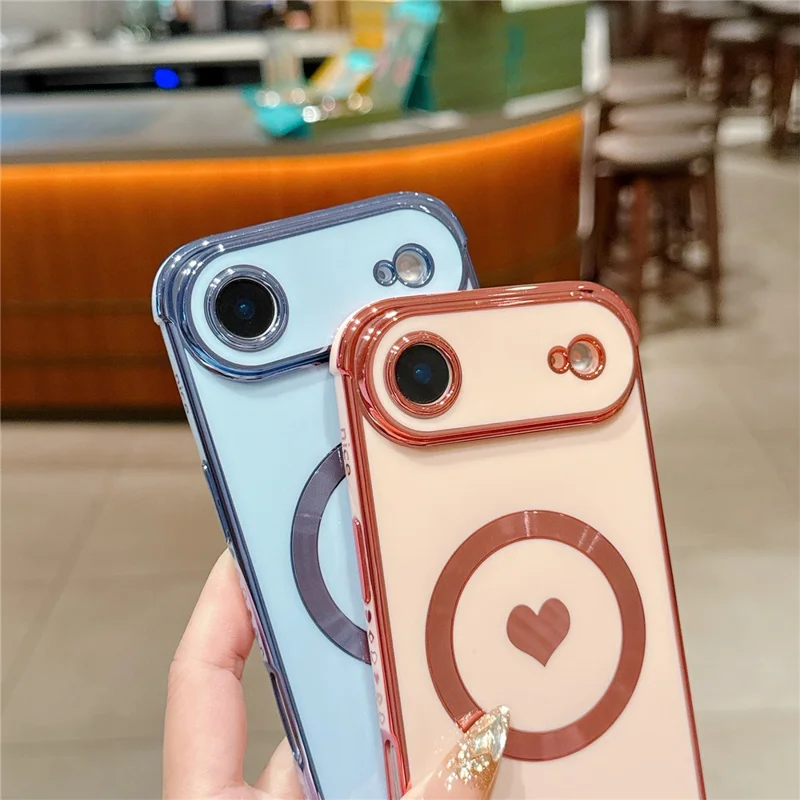 For iPhone Air Magnetic Case Electroplating Soft TPU Cover with Cute Love Heart - Blue