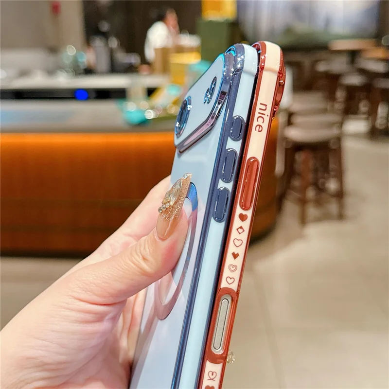 For iPhone Air Magnetic Case Electroplating Soft TPU Cover with Cute Love Heart - Blue