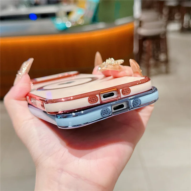 For iPhone Air Magnetic Case Electroplating Soft TPU Cover with Cute Love Heart - Blue