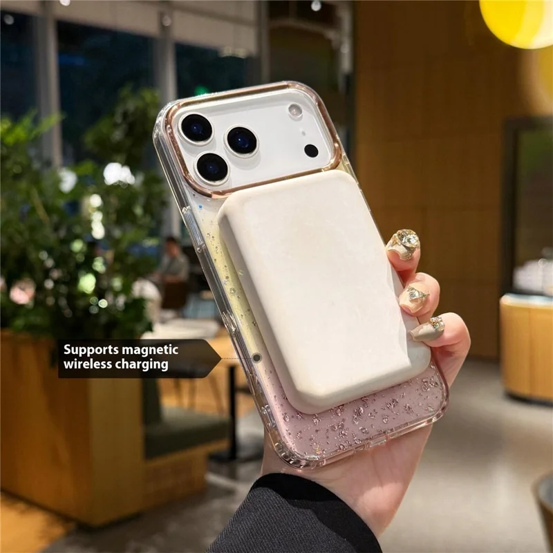 For iPhone 17 Pro Case Compatible with MagSafe IMD Bling Glitter PC + TPU Back Cover - Pink