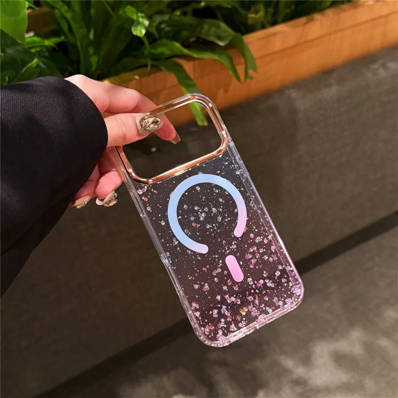 For iPhone 17 Pro Max Case Compatible with MagSafe IMD Bling Glitter PC + TPU Back Cover - Pink