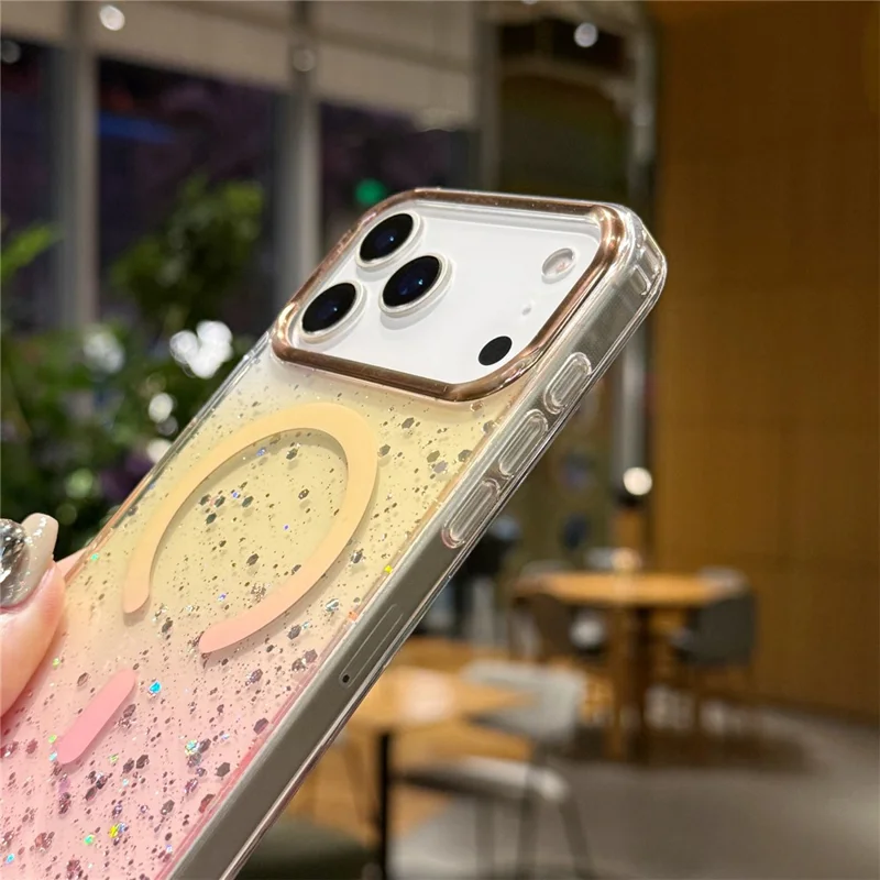 For iPhone 17 Pro Max Case Compatible with MagSafe IMD Bling Glitter PC + TPU Back Cover - Pink