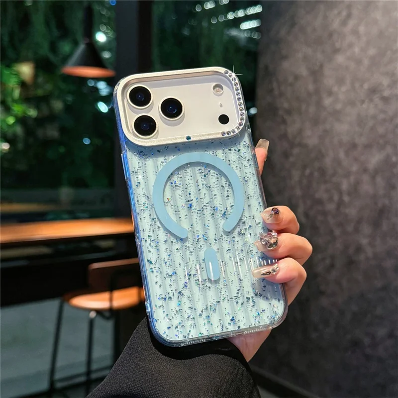 For iPhone 17 Pro Max Case Compatible with MagSafe IMD Glitter Glacier Texture TPU PC Phone Back Cover - Blue