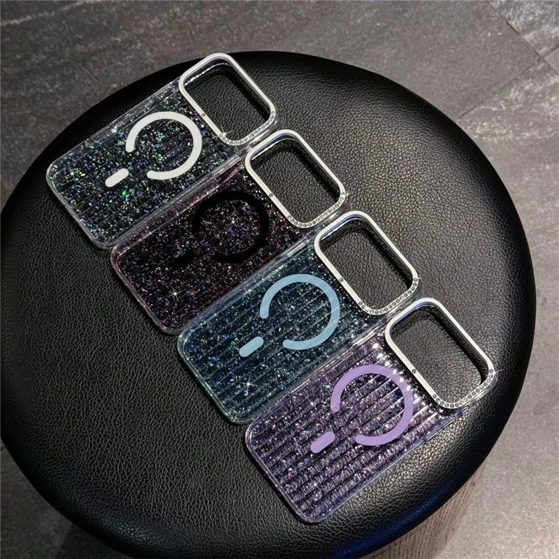 For iPhone 17 Pro Max Case Compatible with MagSafe IMD Glitter Glacier Texture TPU PC Phone Back Cover - Blue