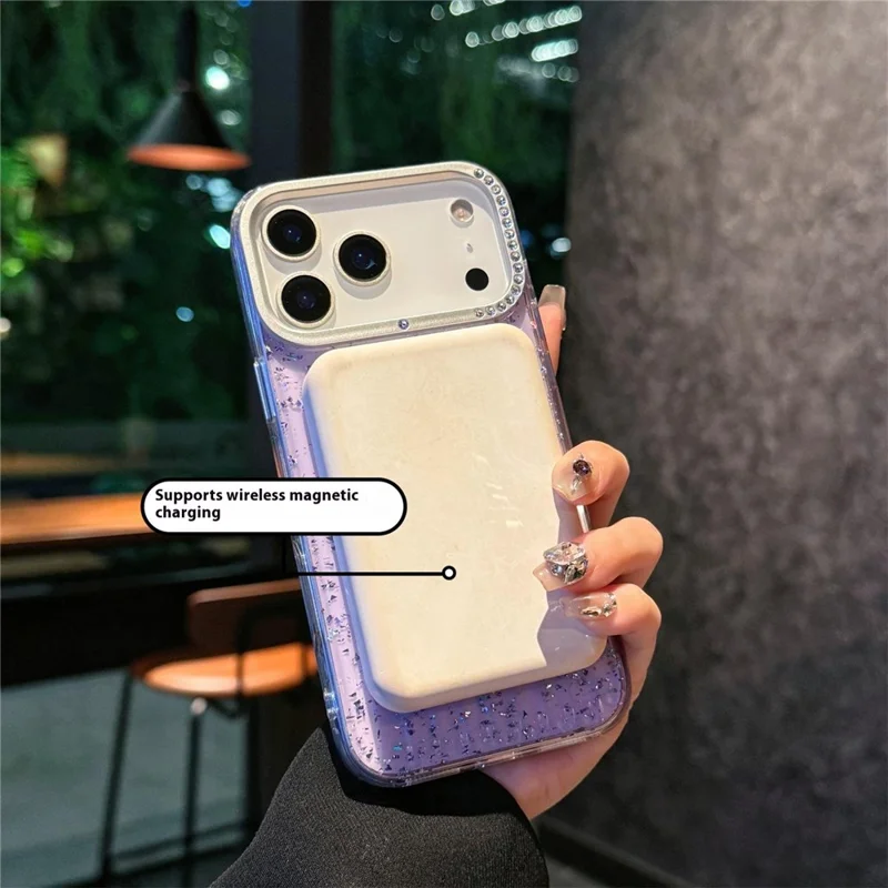 For iPhone 17 Pro Max Case Compatible with MagSafe IMD Glitter Glacier Texture TPU PC Phone Back Cover - Blue