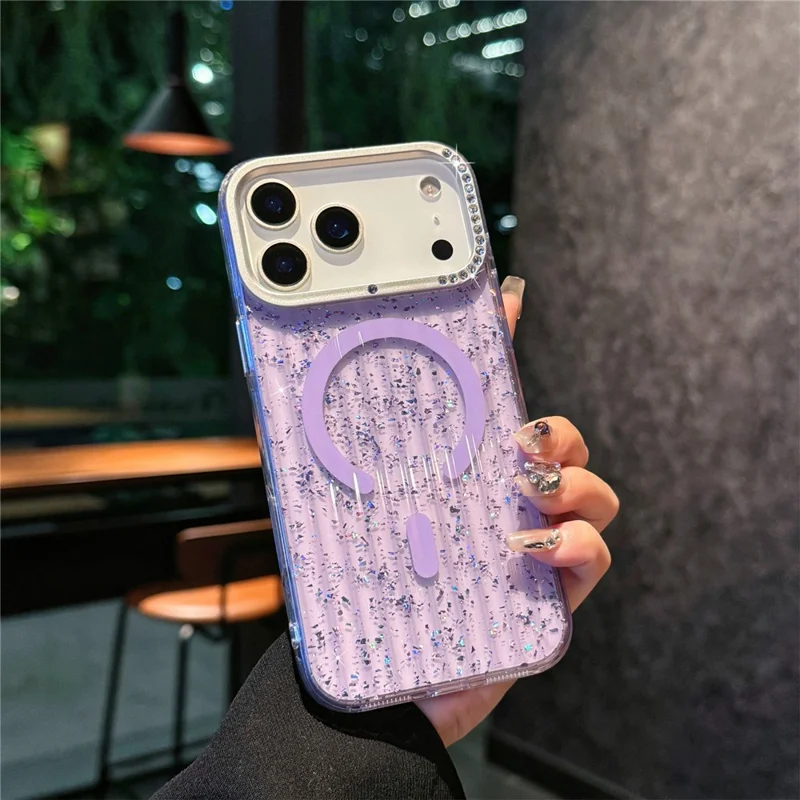 For iPhone 17 Pro Case Compatible with MagSafe IMD Glitter Glacier Texture TPU PC Phone Back Cover - Purple