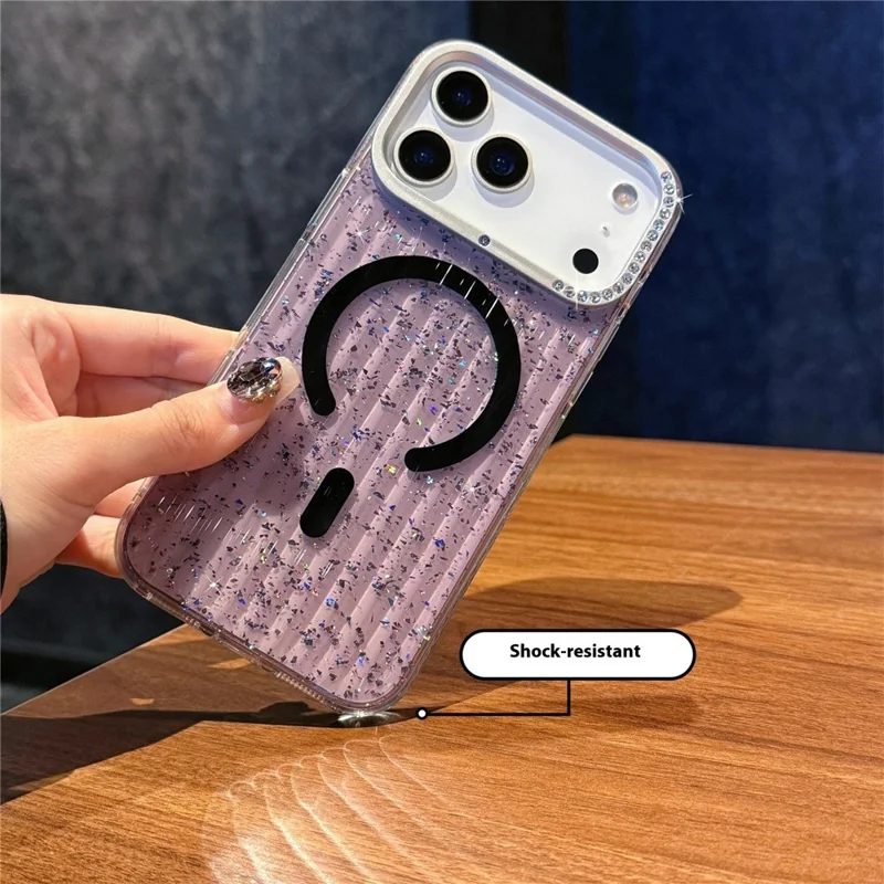 For iPhone 17 Pro Case Compatible with MagSafe IMD Glitter Glacier Texture TPU PC Phone Back Cover - Purple