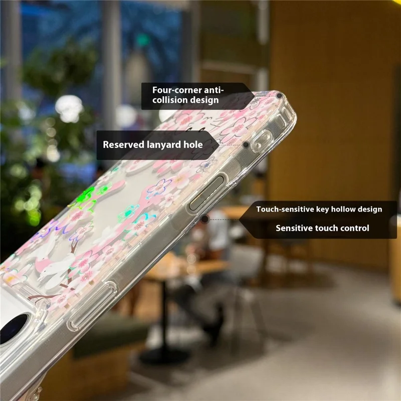 For iPhone 17 Pro Case Compatible with MagSafe Embedded Rhinestones IMD Pattern TPU PC Phone Back Cover - Cherry Blossom Rabbit