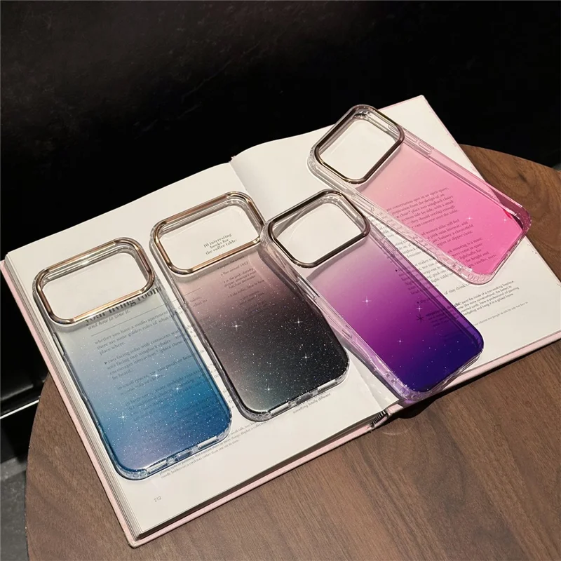 For iPhone 17 Pro Case IMD Gradient Glitter PC + TPU Protective Phone Cover - Black
