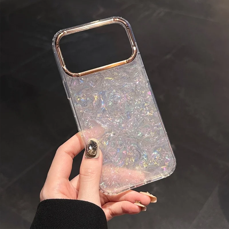 For iPhone 17 Pro Case IMD Shell Pattern PC + TPU Phone Cover - Transparent White
