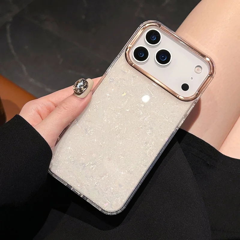 For iPhone 17 Pro Max Case IMD Shell Pattern PC + TPU Phone Cover - Transparent White
