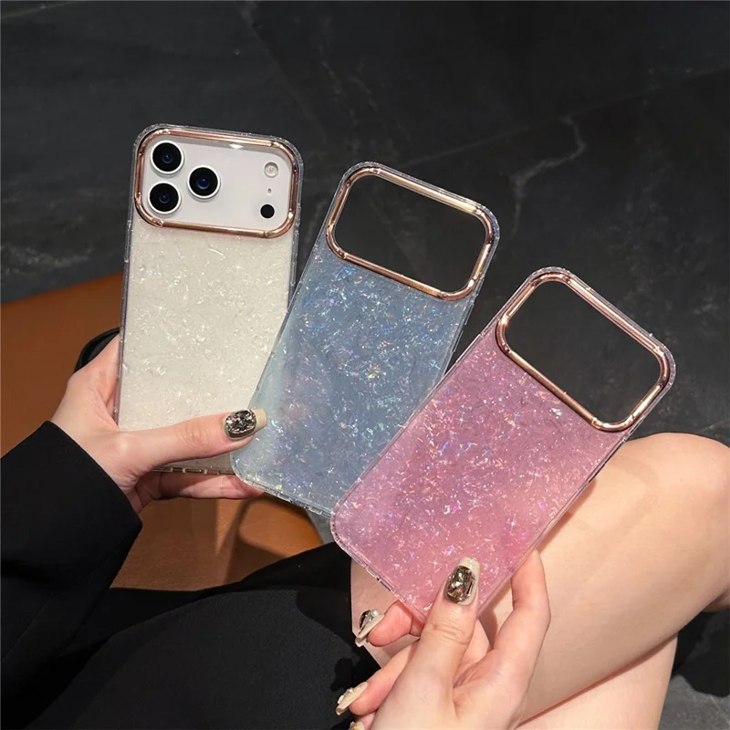 For iPhone 17 Pro Max Case IMD Shell Pattern PC + TPU Phone Cover - Transparent White