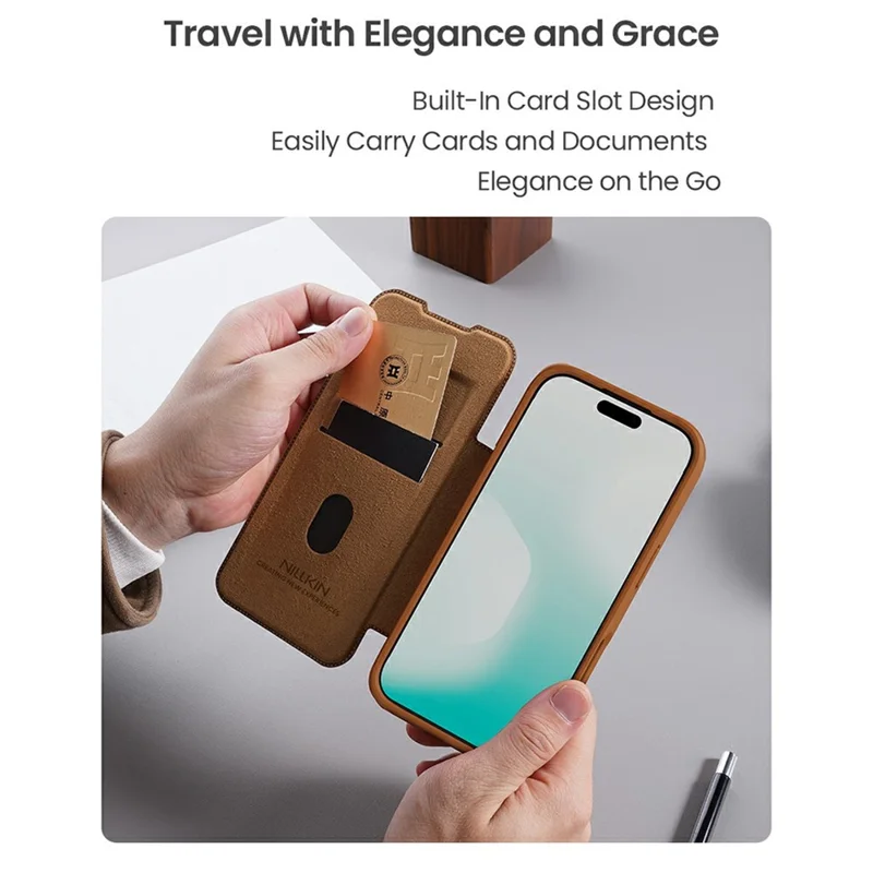 NILLKIN Qin Pro Serie für iPhone 17 Hülle mit Kartenfächern Leder Handyhülle - Braun